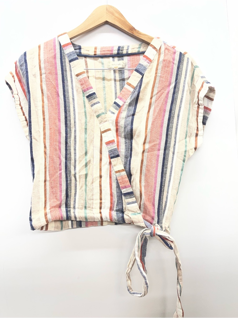 Sandy & Sid Multi-Stripe‎ Wrap Tie-Front Blouse - Cream Multi